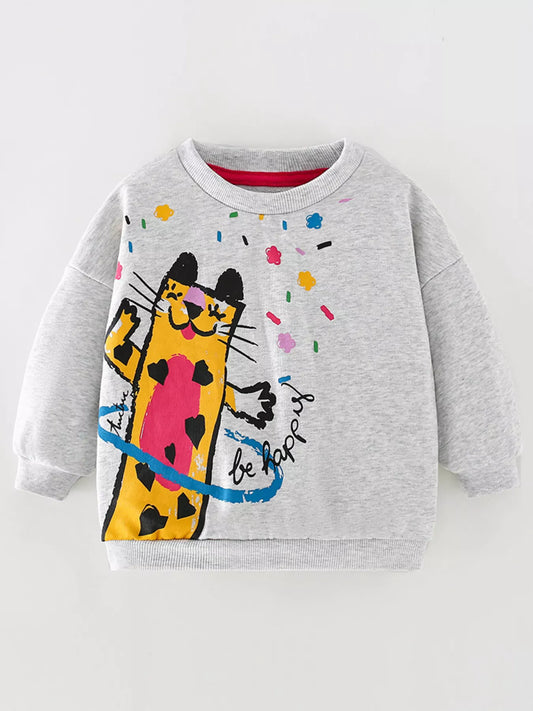 Trendy Kids Apparel US Kids Clothing Children's Cartoon Cat Crew Neck Sweatshirt