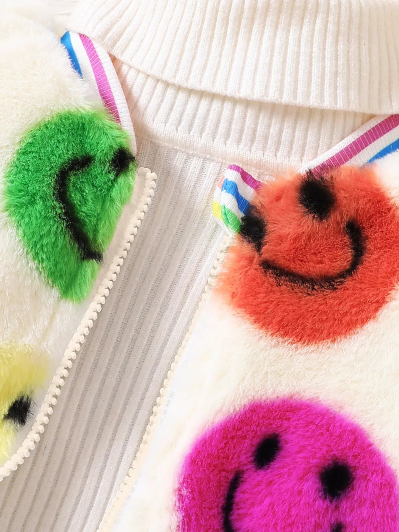 Trendy Kids Apparel US Kids Clothing Children's Cheerful Smiley Face Print Plush Jacket