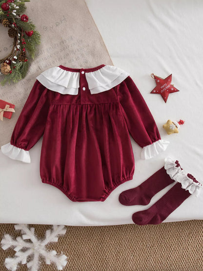 Trendy Kids Apparel US Kids Clothing Children's Christmas Velvet Bodysuit and Socks Set