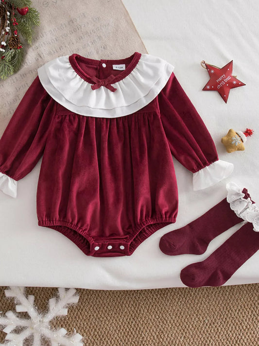 Trendy Kids Apparel US Kids Clothing Children's Christmas Velvet Bodysuit and Socks Set