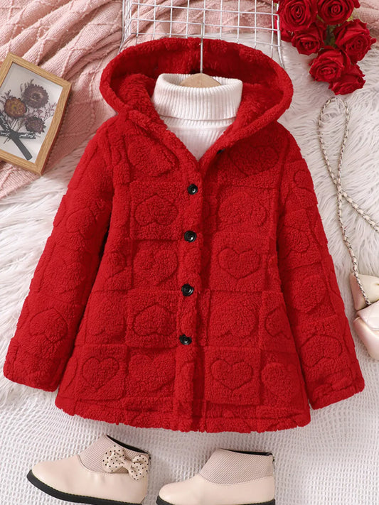 Trendy Kids Apparel US Kids Clothing Children's Cozy Heart-Patterned Fleece Hooded Jacket