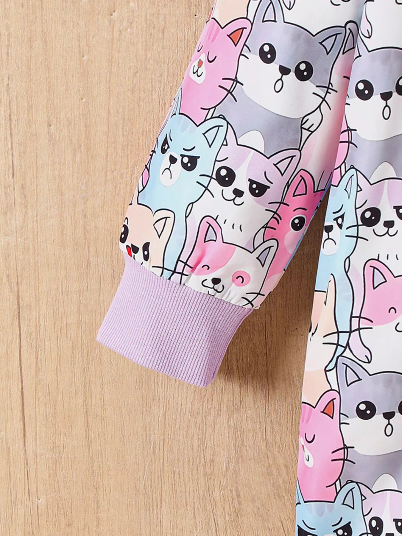 Trendy Kids Apparel US Kids Clothing Children's Cute Cartoon Cat Print Fleece Lined Hooded Jacket with Bag