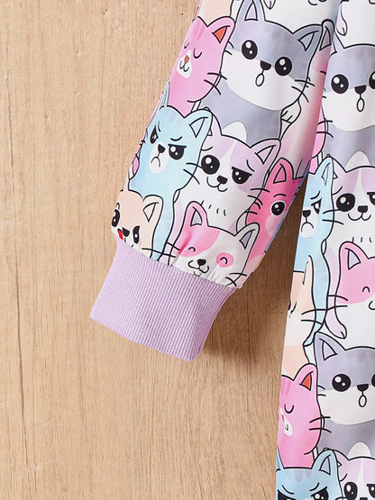 Trendy Kids Apparel US Kids Clothing Children's Cute Cartoon Cat Print Fleece Lined Hooded Jacket with Bag