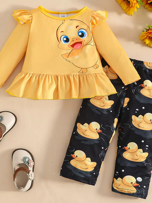 Trendy Kids Apparel US Kids Clothing Children's Cute Duck Print Long Sleeve Top and Pants Set