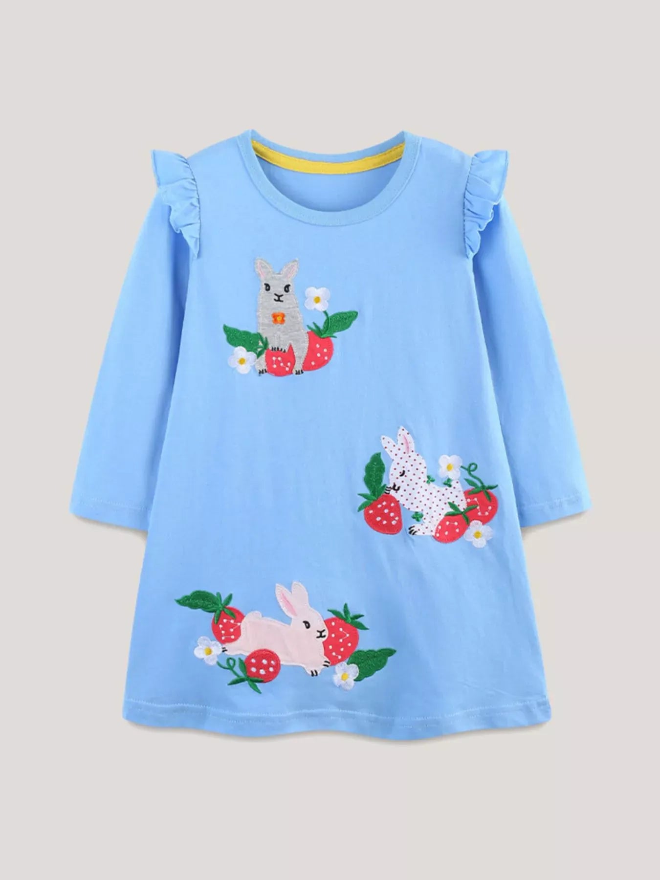 Trendy Kids Apparel US Kids Clothing Children's Cute Rabbit & Strawberry Long Sleeve Dress