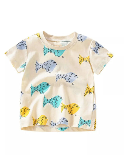 Trendy Kids Apparel US Kids Clothing Children's Fish Print Round Neck T-Shirt