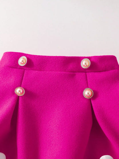 Trendy Kids Apparel US Kids Clothing Children's Floral Applique Ribbed Knit Top & Pleated Skirt Set with Hat