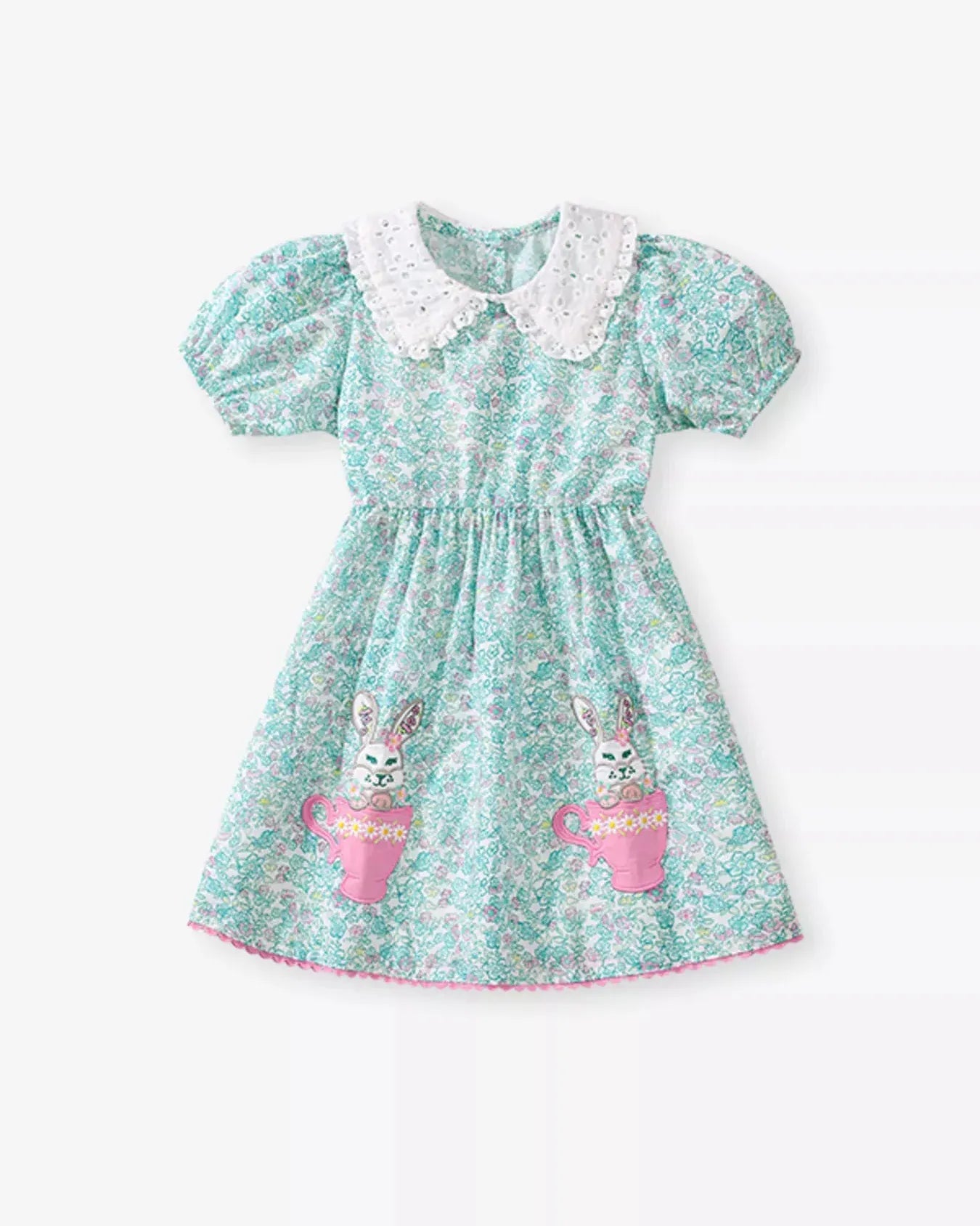 Trendy Kids Apparel US Kids Clothing Children's Floral Print Bunny Peter Pan Collar Dress
