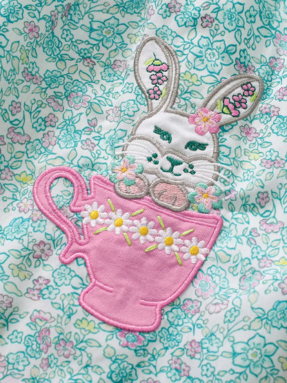 Trendy Kids Apparel US Kids Clothing Children's Floral Print Bunny Peter Pan Collar Dress