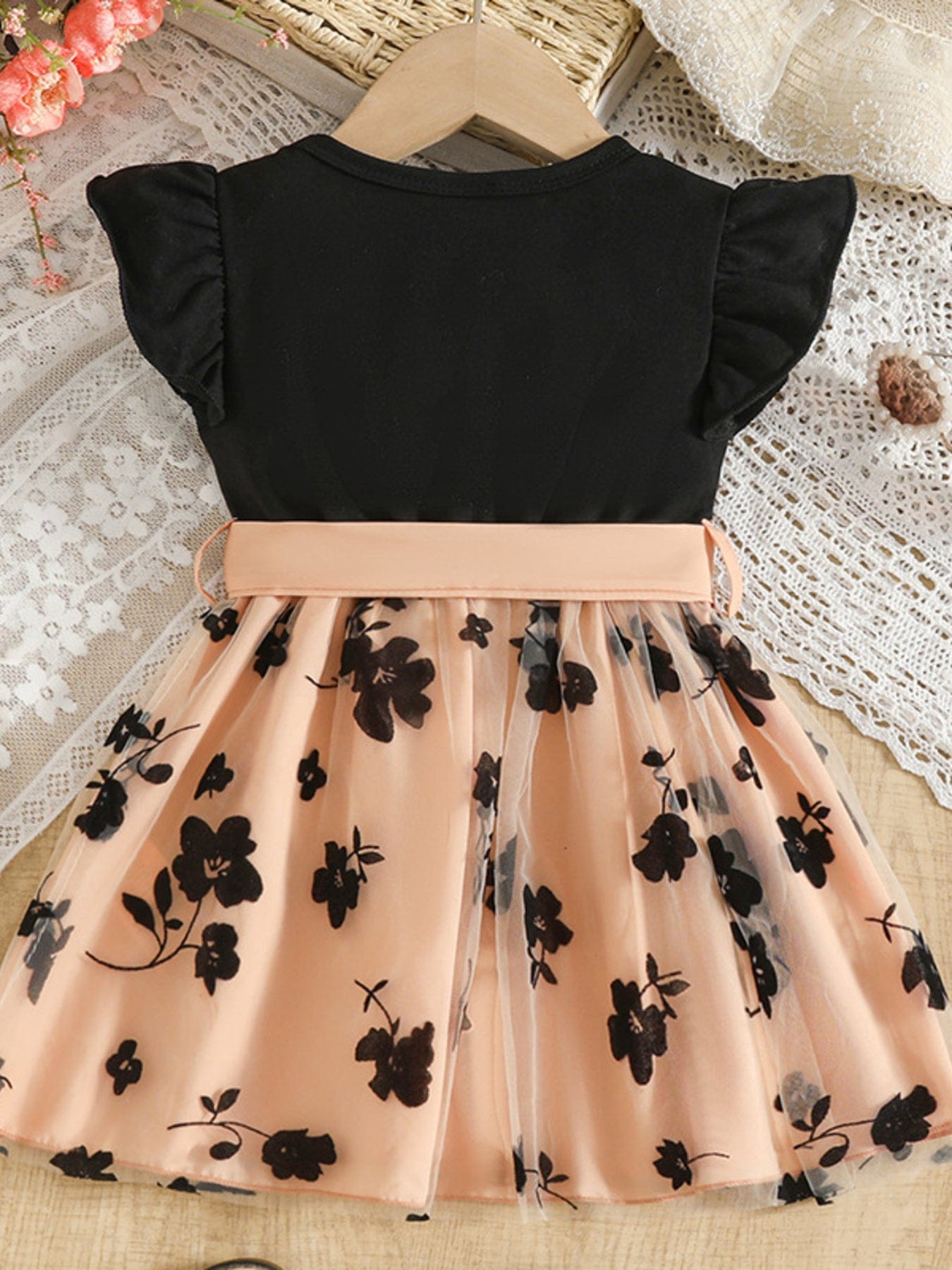 Trendy Kids Apparel US Kids Clothing Children's Floral Print Mesh Bowknot Toddler Dress