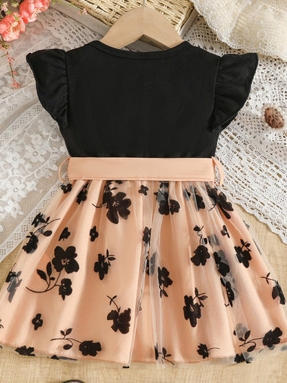 Trendy Kids Apparel US Kids Clothing Children's Floral Print Mesh Bowknot Toddler Dress