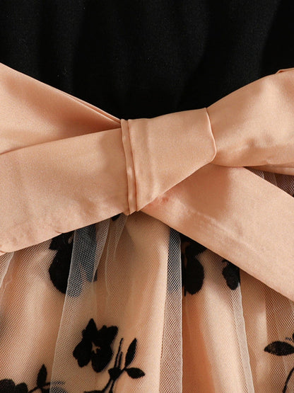 Trendy Kids Apparel US Kids Clothing Children's Floral Print Mesh Bowknot Toddler Dress