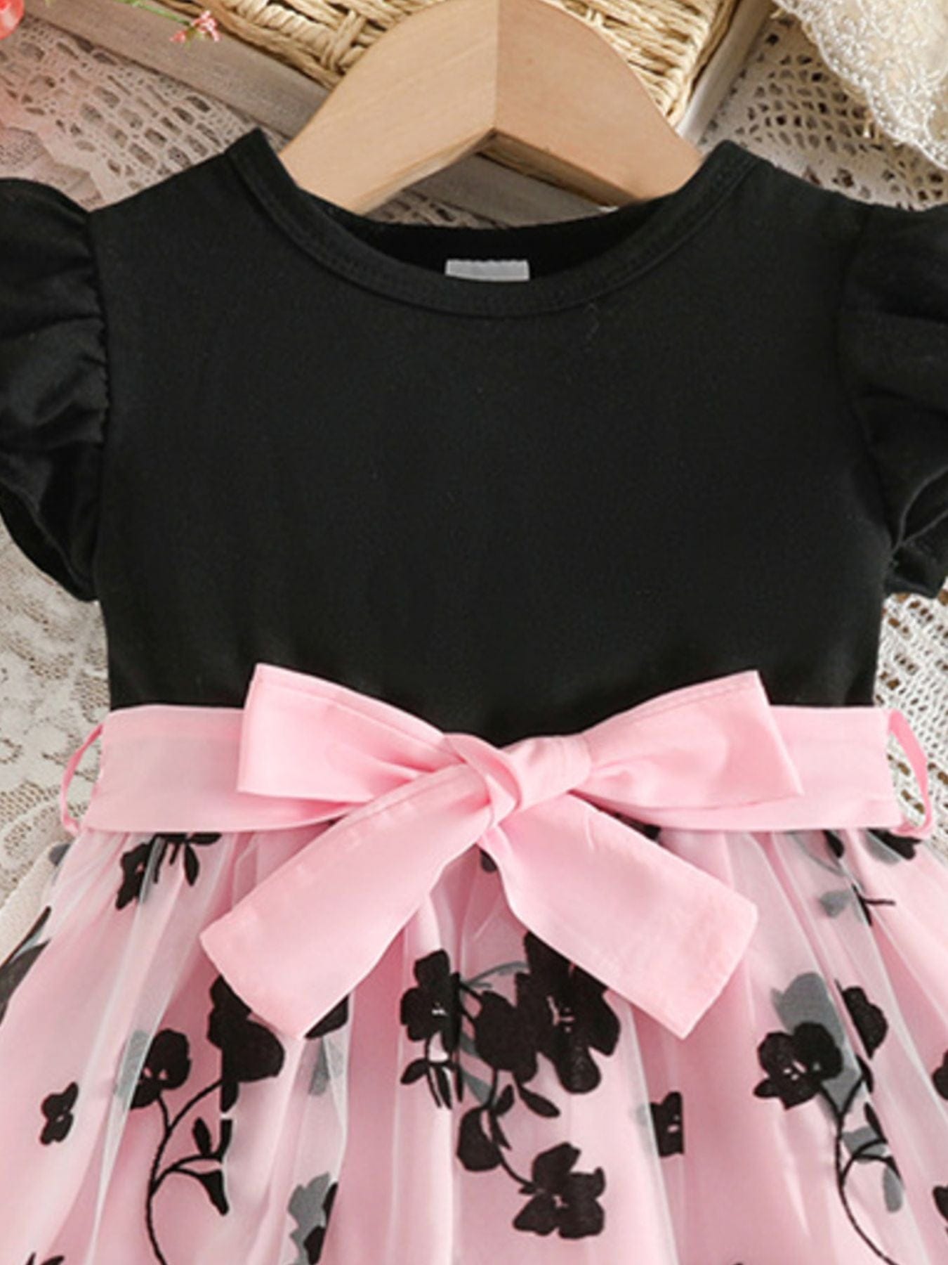 Trendy Kids Apparel US Kids Clothing Children's Floral Print Mesh Bowknot Toddler Dress