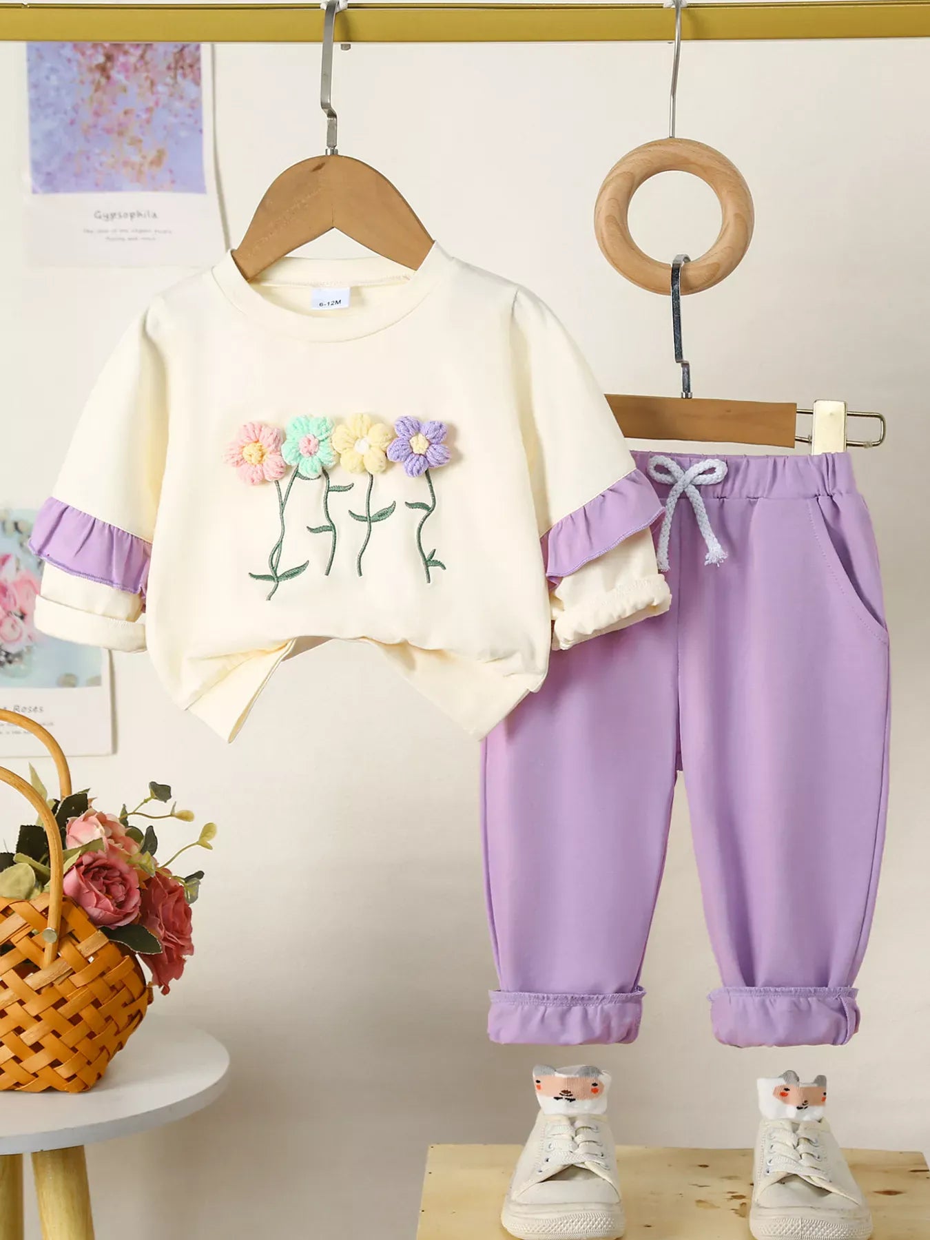 Trendy Kids Apparel US Kids Clothing Children's Flower Long Sleeve Top and Pants Set