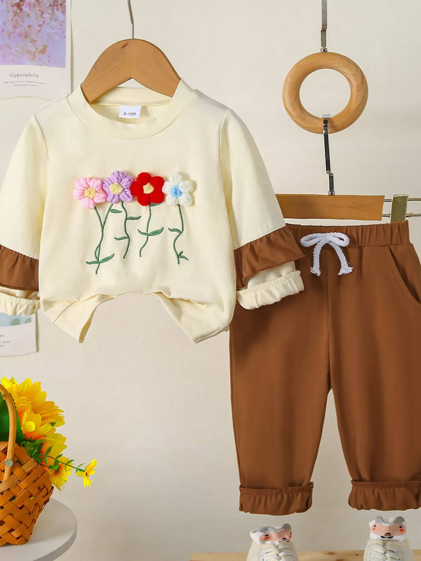 Trendy Kids Apparel US Kids Clothing Children's Flower Long Sleeve Top and Pants Set