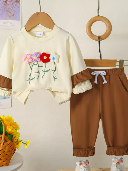 Trendy Kids Apparel US Kids Clothing Children's Flower Long Sleeve Top and Pants Set