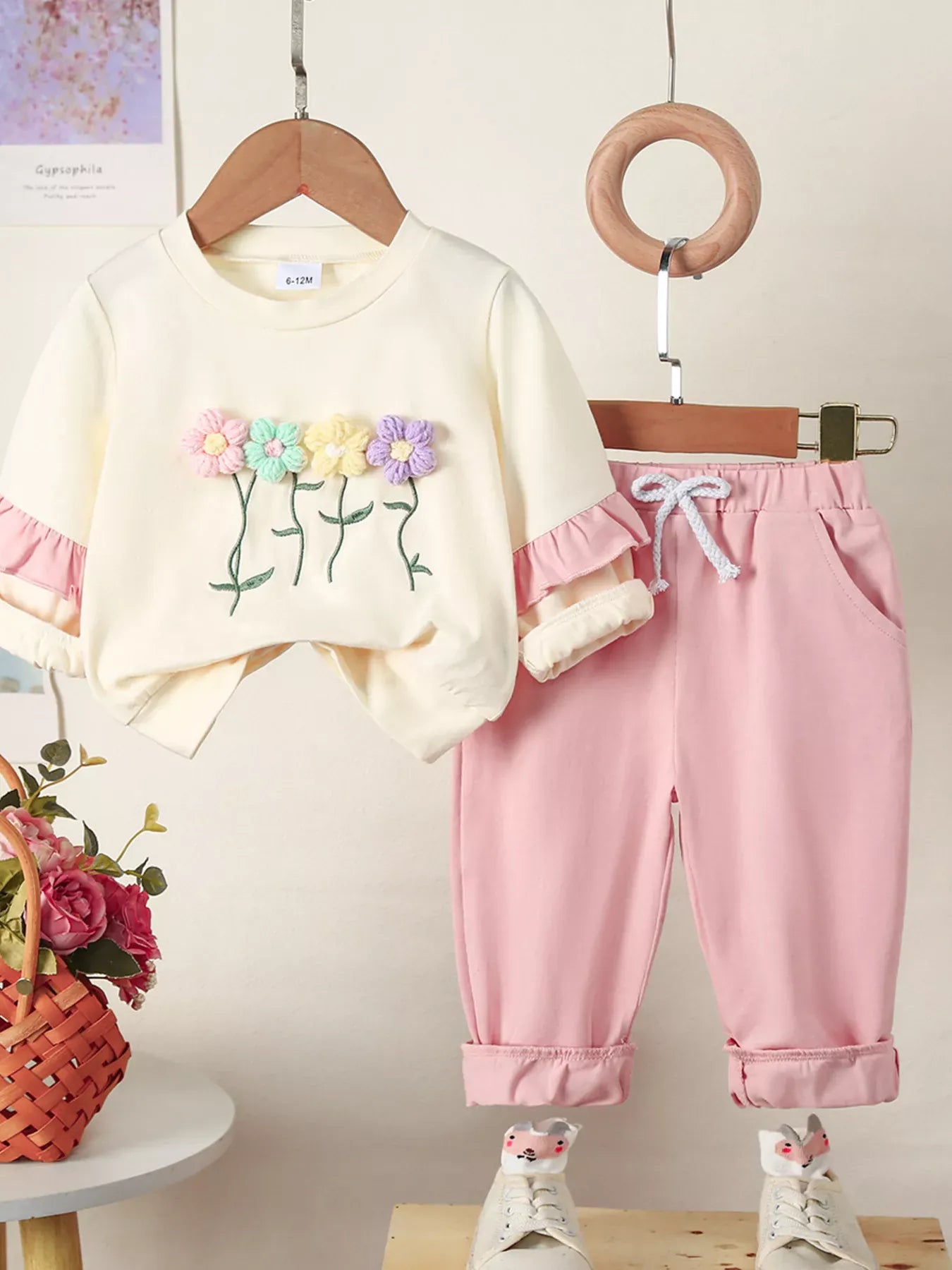 Trendy Kids Apparel US Kids Clothing Children's Flower Long Sleeve Top and Pants Set