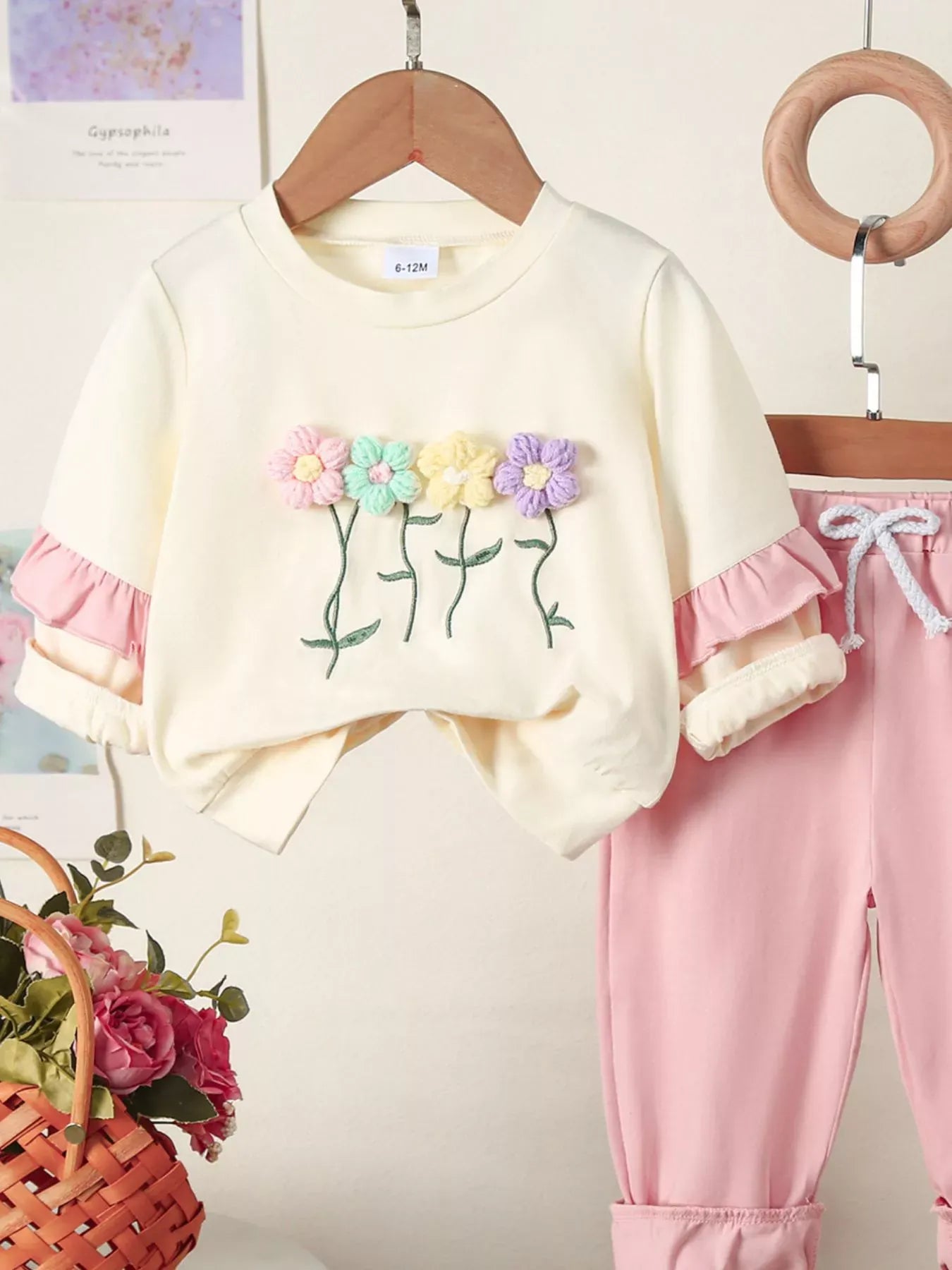 Trendy Kids Apparel US Kids Clothing Children's Flower Long Sleeve Top and Pants Set