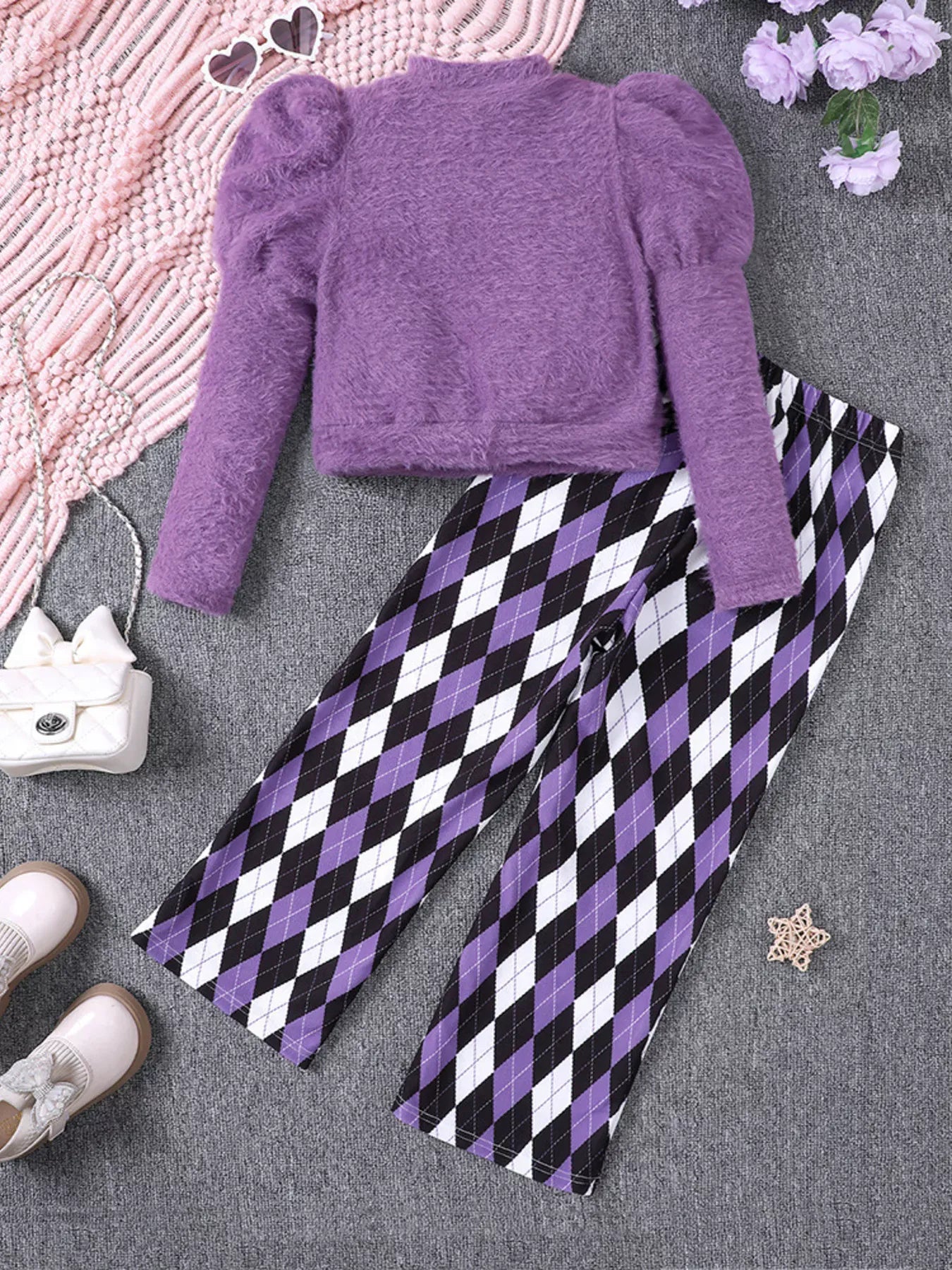 Trendy Kids Apparel US Kids Clothing Children's Fuzzy Knit Top & Pants Set