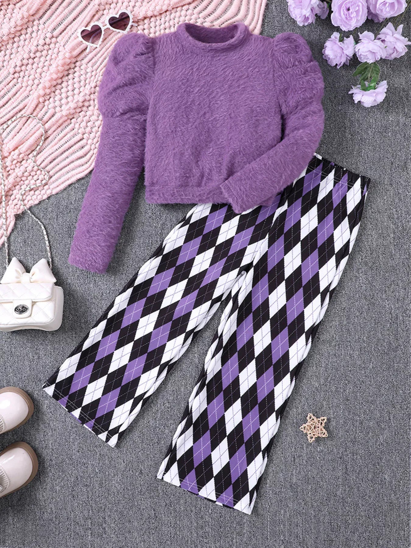 Trendy Kids Apparel US Kids Clothing Children's Fuzzy Knit Top & Pants Set