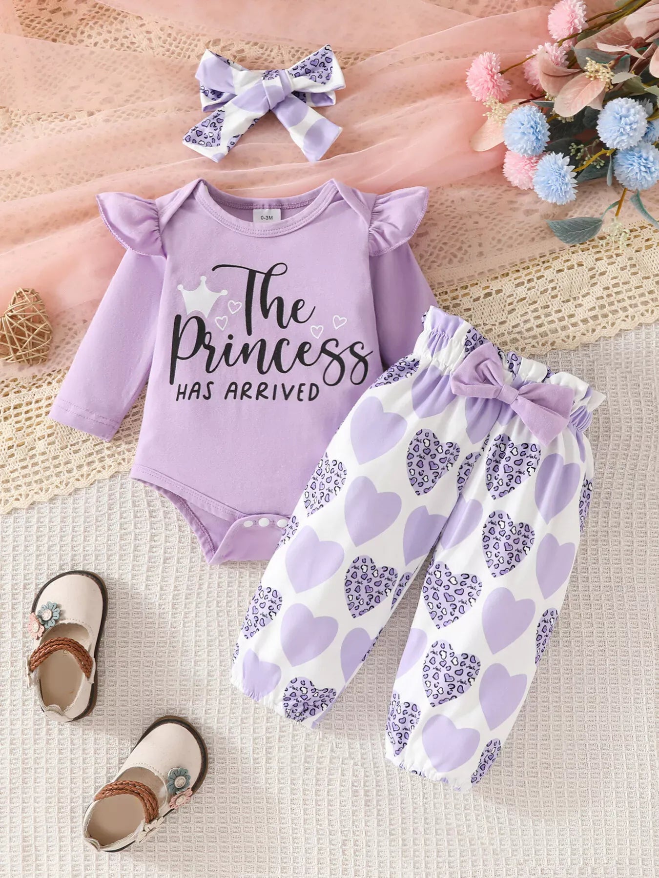 Trendy Kids Apparel US Kids Clothing Children's Graphic Ruffled Top and Pants Set with Headband