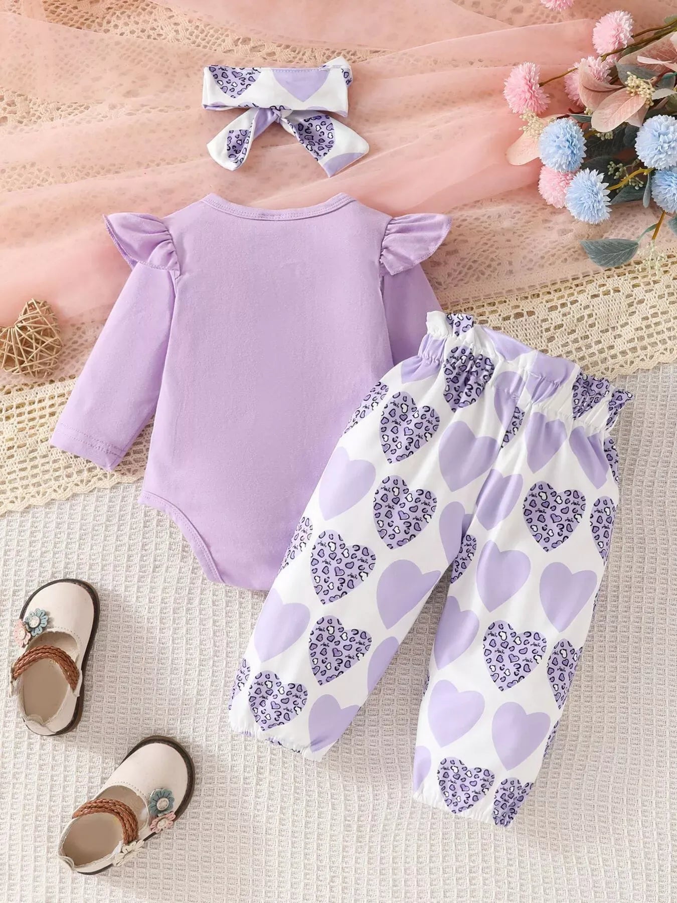 Trendy Kids Apparel US Kids Clothing Children's Graphic Ruffled Top and Pants Set with Headband