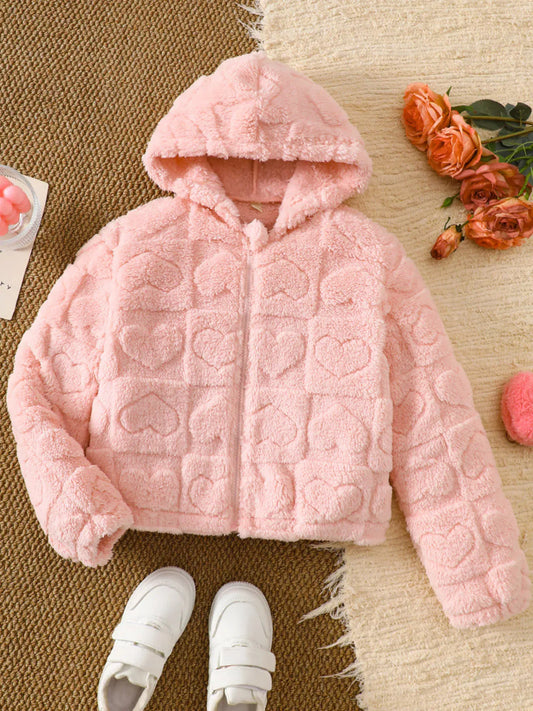 Trendy Kids Apparel US Kids Clothing Children's Heart Pattern Fuzzy Hooded Outerwear