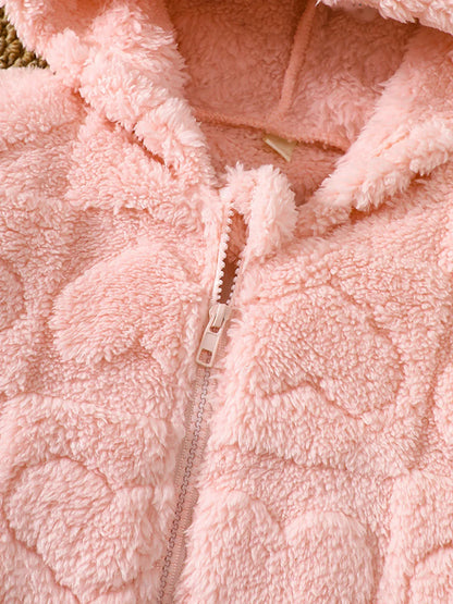 Trendy Kids Apparel US Kids Clothing Children's Heart Pattern Fuzzy Hooded Outerwear