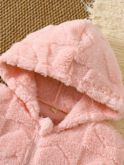 Trendy Kids Apparel US Kids Clothing Children's Heart Pattern Fuzzy Hooded Outerwear