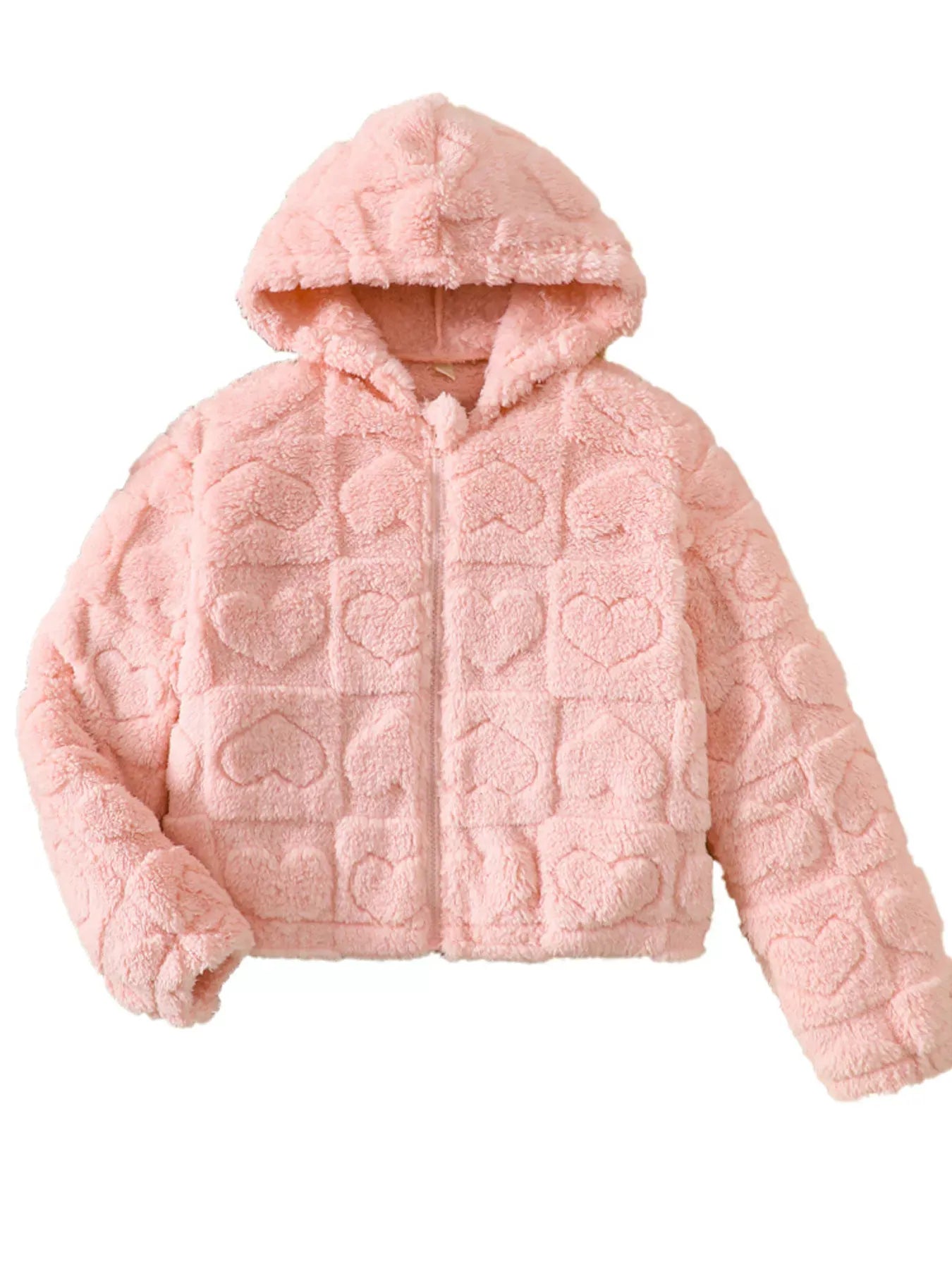 Trendy Kids Apparel US Kids Clothing Children's Heart Pattern Fuzzy Hooded Outerwear