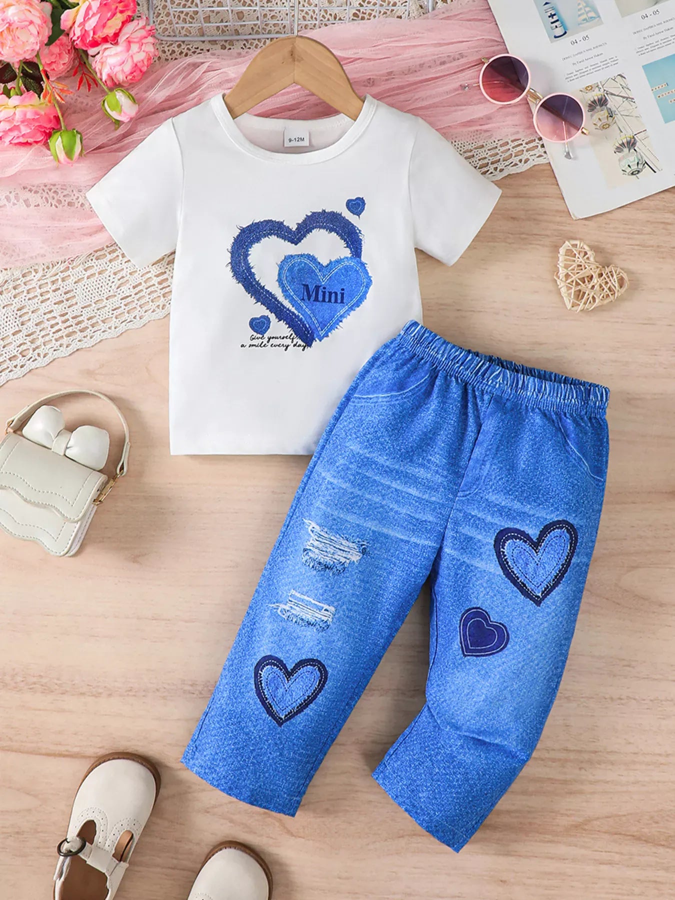Trendy Kids Apparel US Kids Clothing Children's Heart Print Casual Kids Set