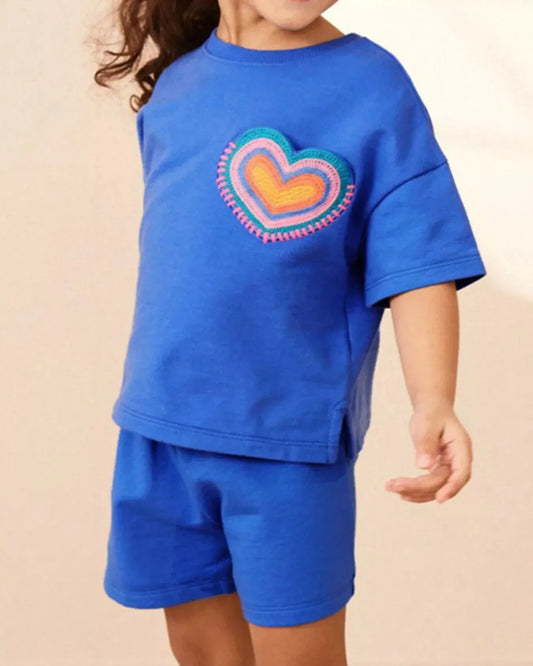 Trendy Kids Apparel US Kids Clothing Children's Heart Round Neck Tee and Shorts Set