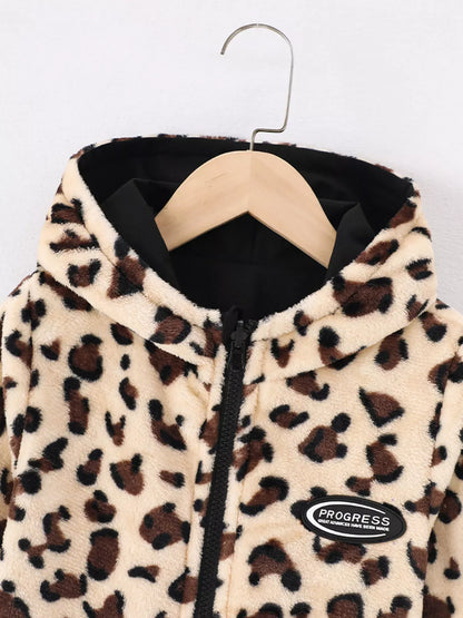 Trendy Kids Apparel US Kids Clothing Children's Hooded Leopard Lined Warm Jacket