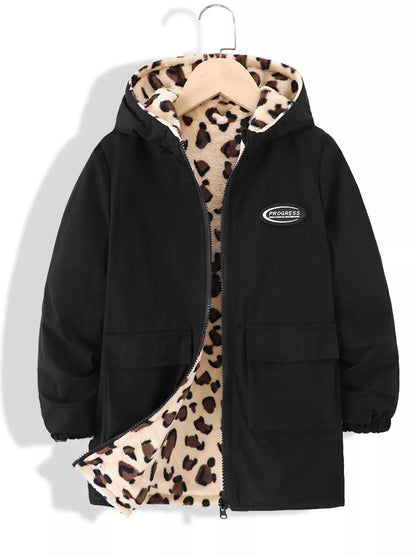 Trendy Kids Apparel US Kids Clothing Children's Hooded Leopard Lined Warm Jacket