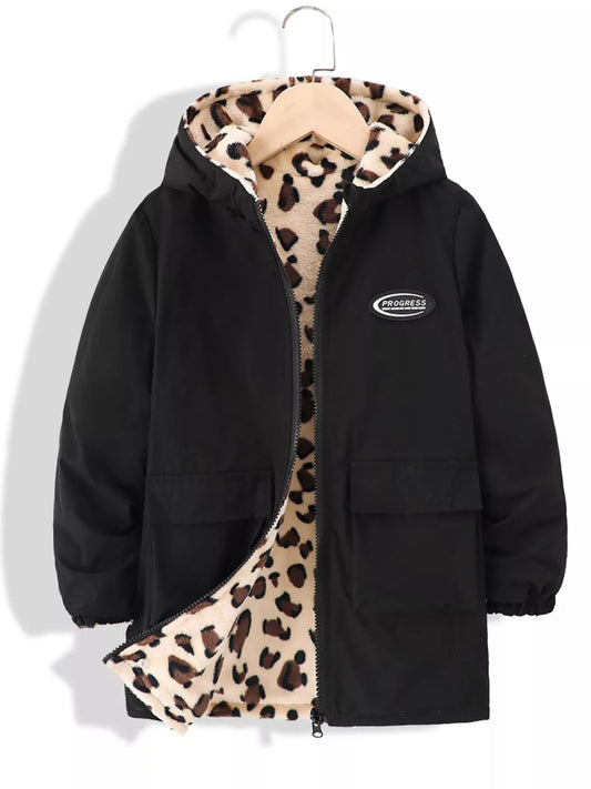 Trendy Kids Apparel US Kids Clothing Children's Hooded Leopard Lined Warm Jacket