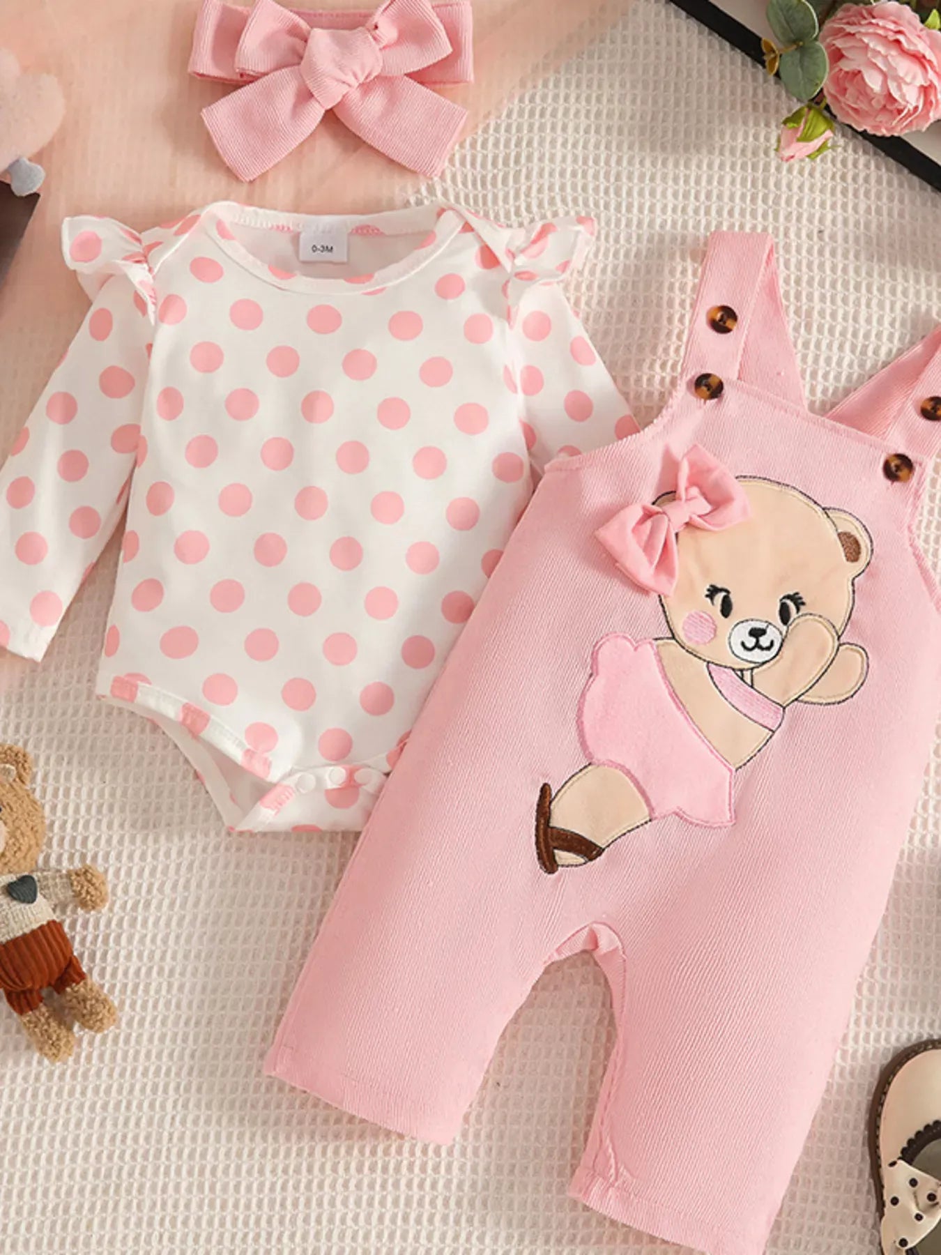 Trendy Kids Apparel US Kids Clothing Children's Polka Dot Top and Overalls Set with Headband