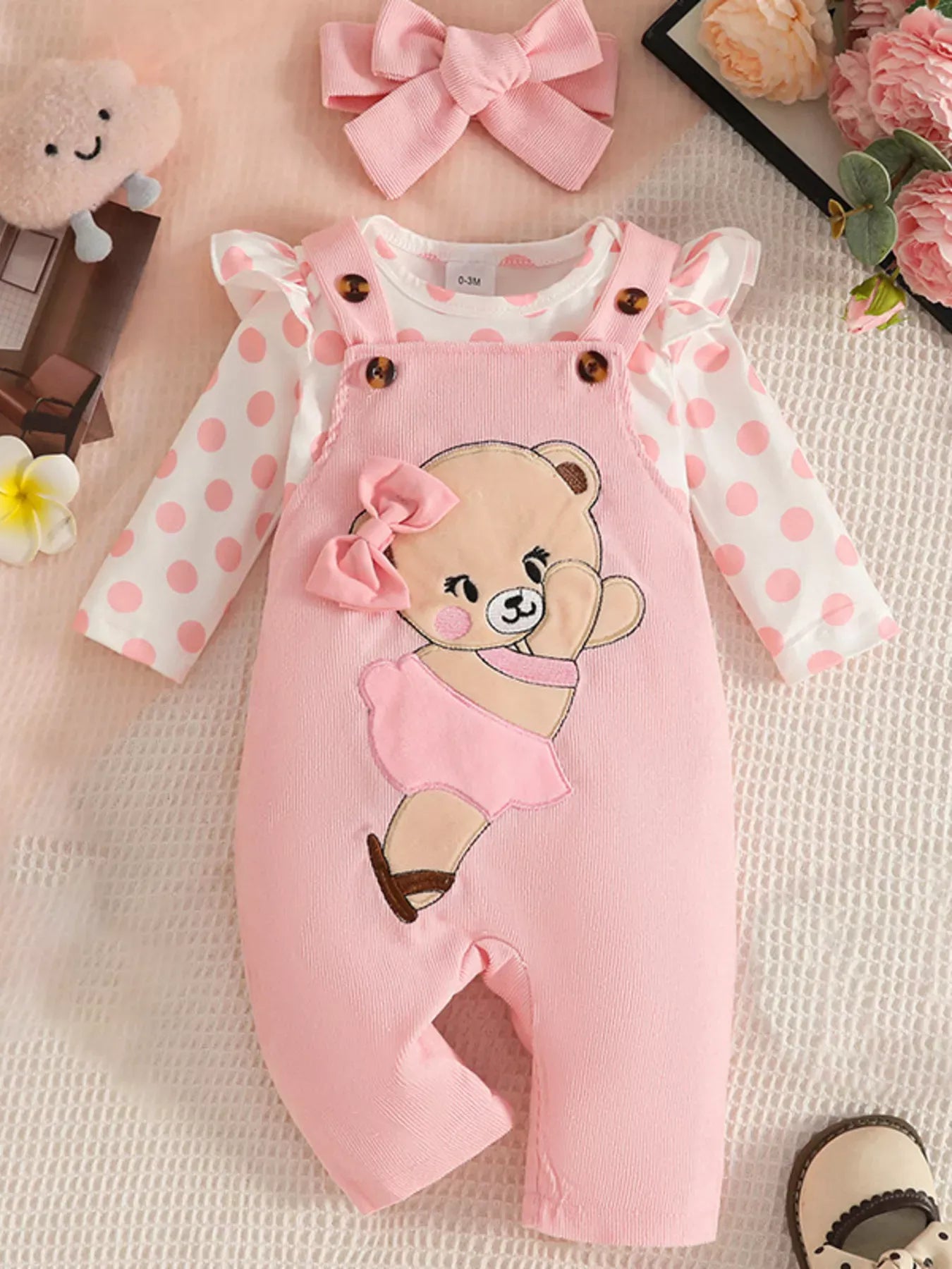 Trendy Kids Apparel US Kids Clothing Children's Polka Dot Top and Overalls Set with Headband