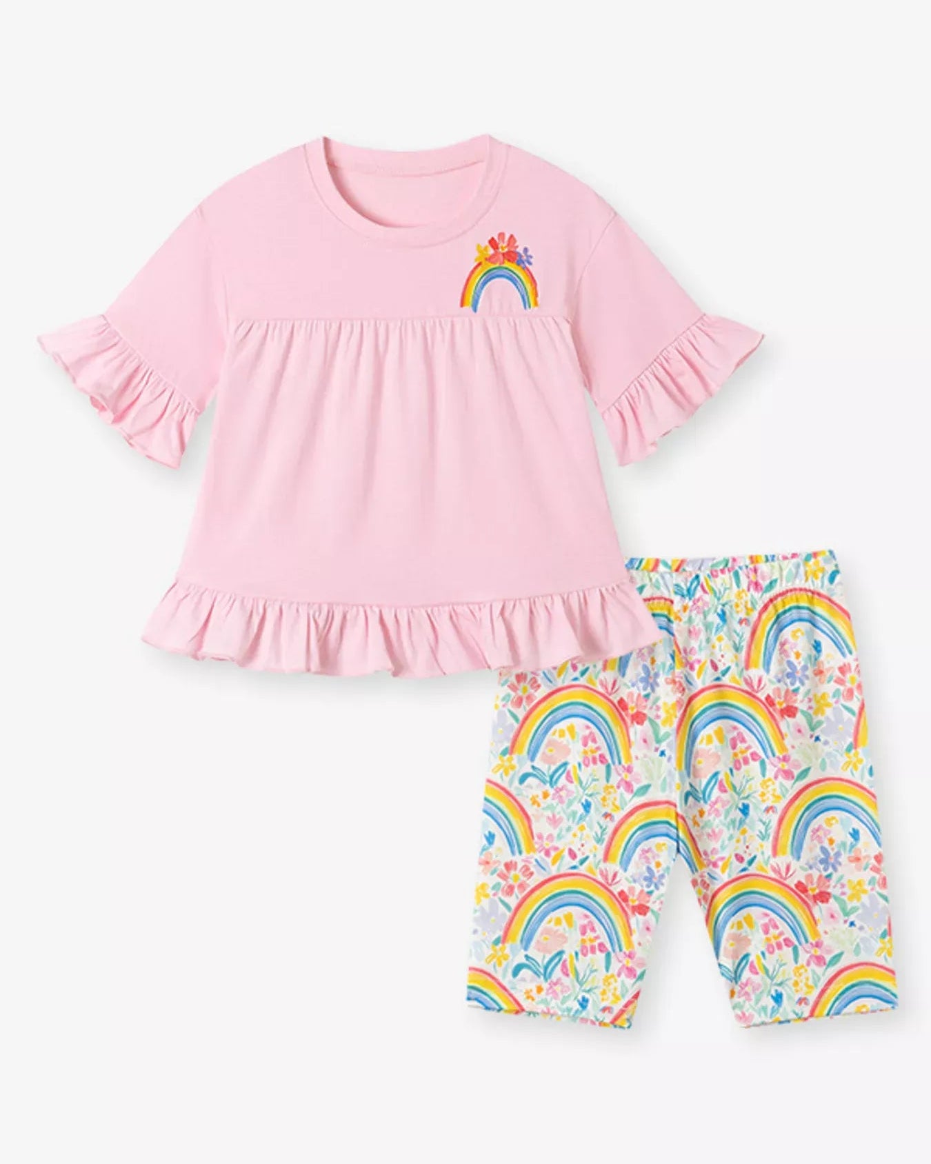 Trendy Kids Apparel US Kids Clothing Children's Rainbow Ruffle Sleeve Top & Capri Set