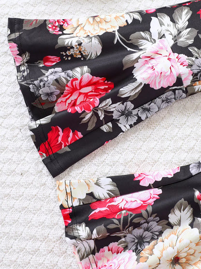 Trendy Kids Apparel US Kids Clothing Children's Solid Top & Floral Flare Pants Set