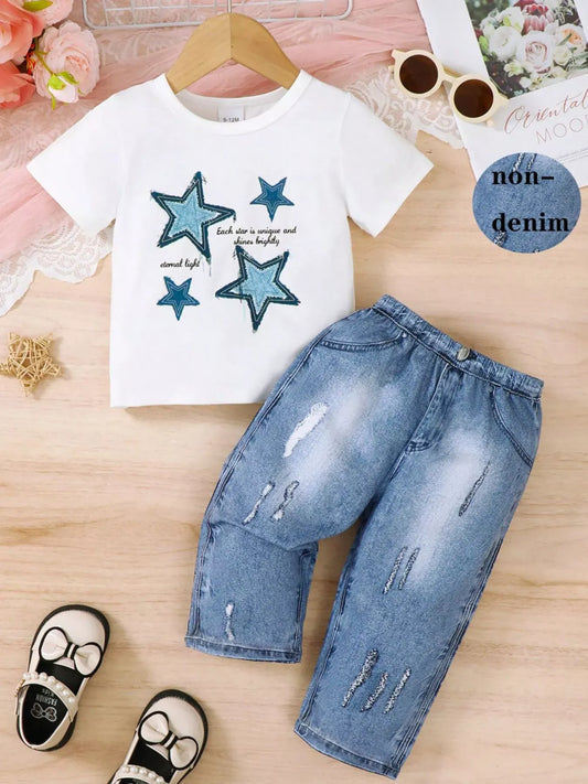 Trendy Kids Apparel US Kids Clothing Children's Star Round Neck Tee and Pants Set